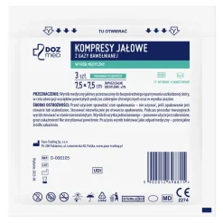 DOZ Med, kompresy jałowe z gazy bawełnianej, 17-nitkowe, 8-warstwowe, 7,5 cm x 7,5 cm, 3 szt.