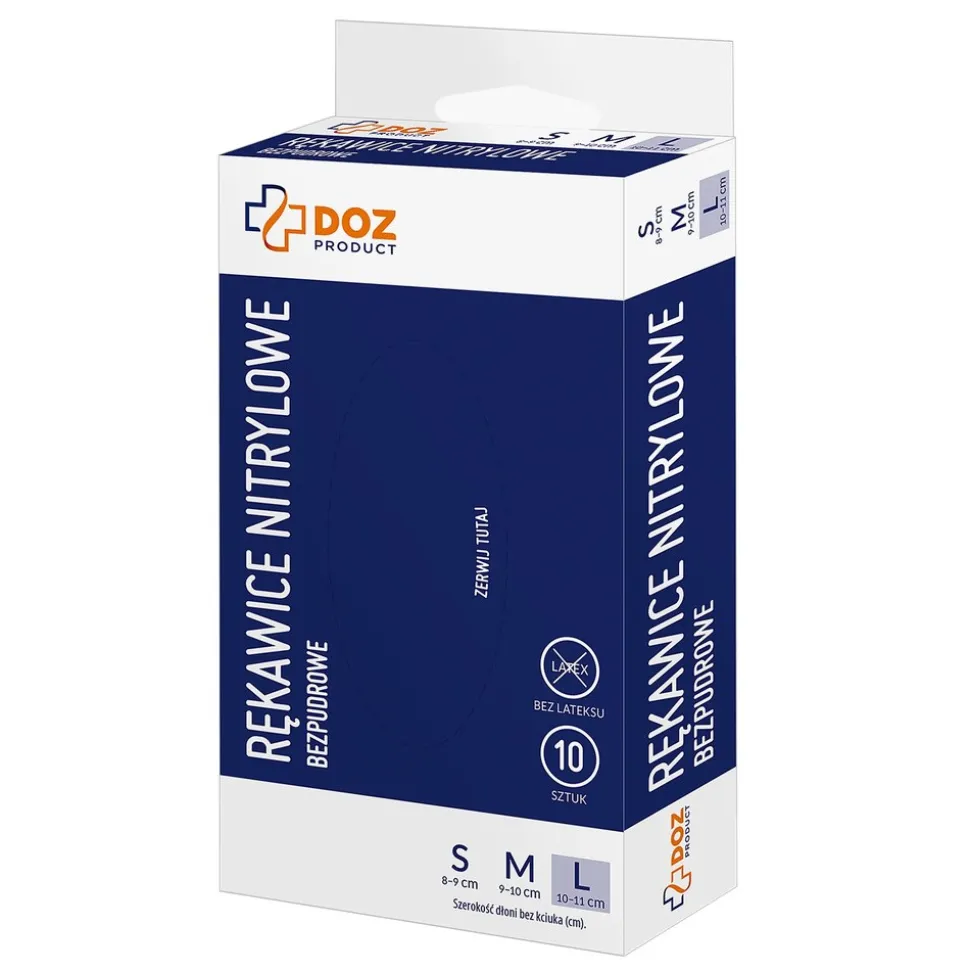 DOZ PRODUCT Rękawice nitrylowe bezpudrowe, rozmiar L, 10 szt