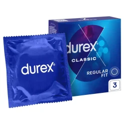 Durex Classic, prezerwatywy ze środkiem nawilżającym, 3 szt.