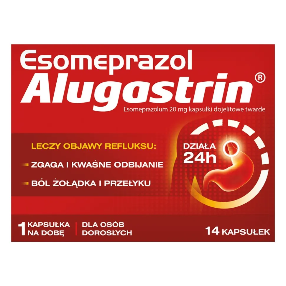 Esomeprazol Alugastrin, 20 mg, kapsułki dojelitowe twarde,14 szt