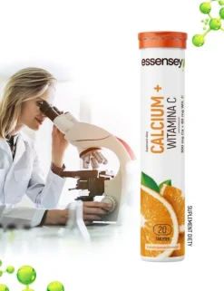 Essensey Calcium + Witamina C, tabletki musujące, smak pomarańczowy, 20 szt.