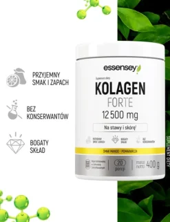 Essensey Kolagen Forte 12 500 mg, proszek, mango - pomarańcza, 400 g