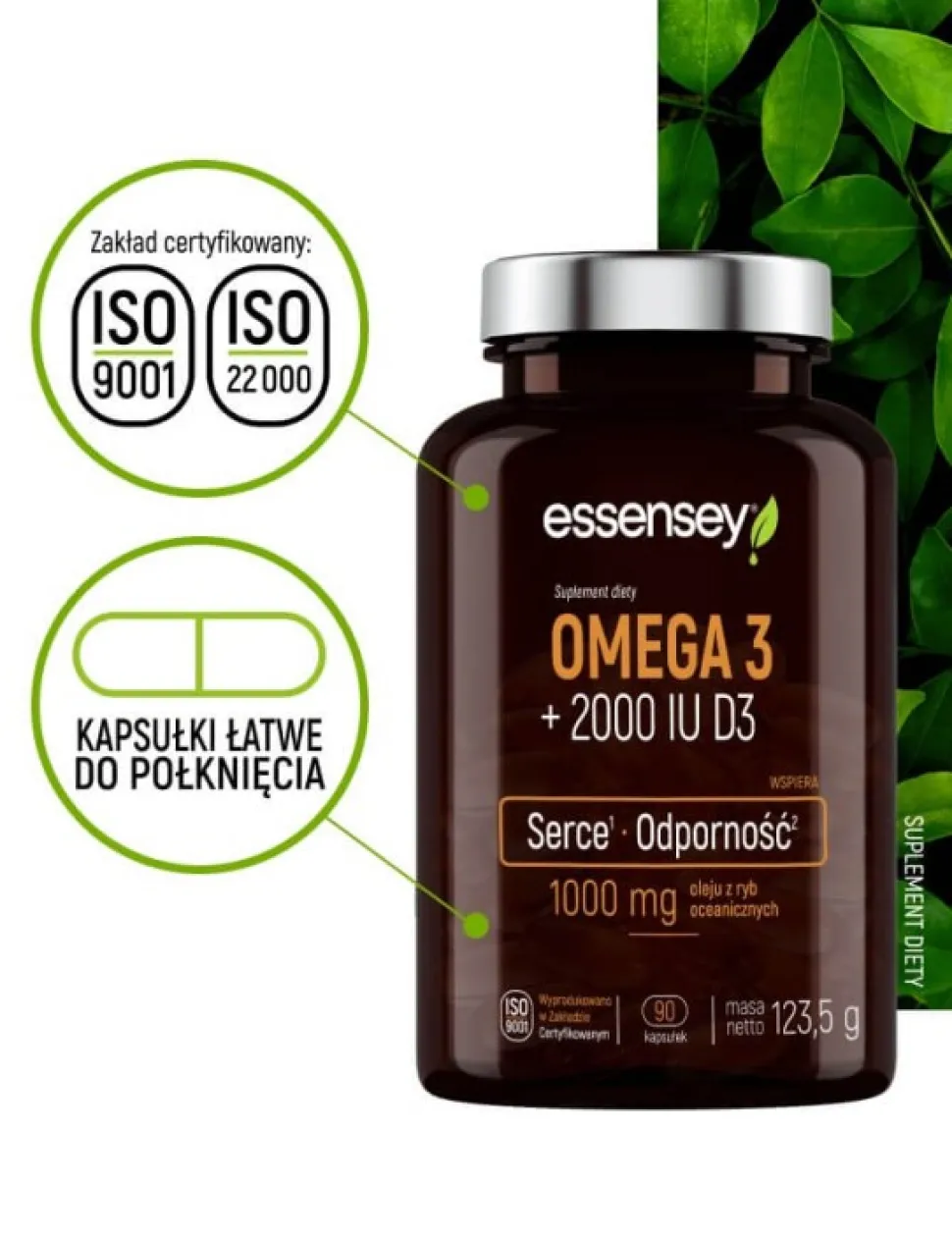 Essensey Omega 3 + 2000 IU D3, kapsułki, 90 szt.