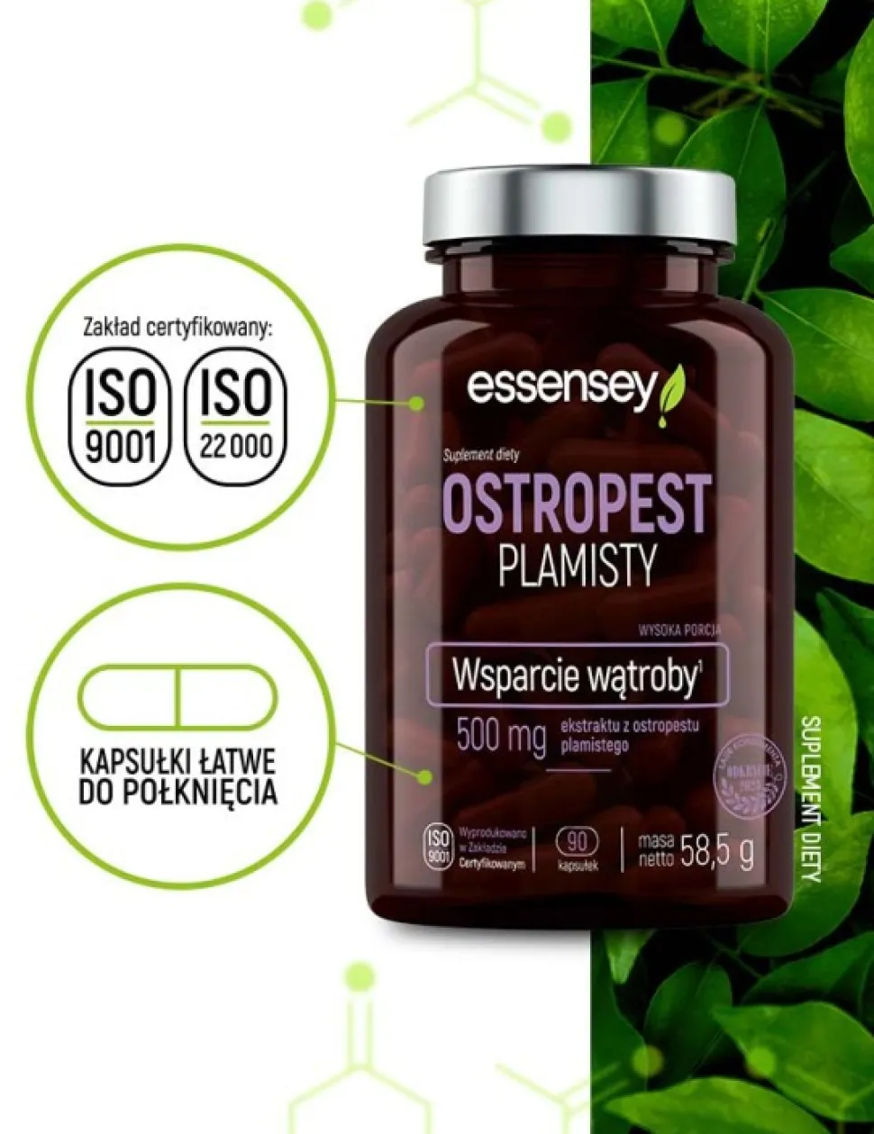 Essensey Ostropest plamisty, Wsparcie wątroby, kapsułki, 90 szt.
