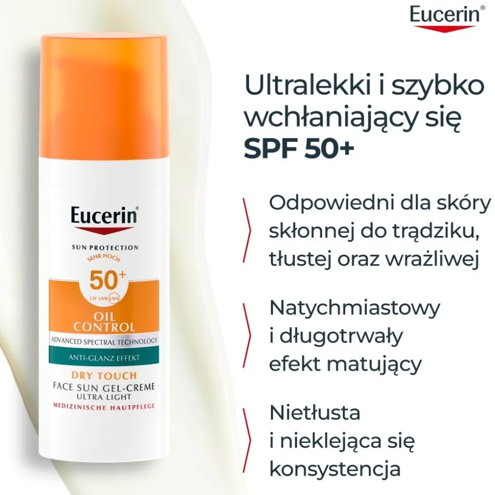 Eucerin Oil Control Dry Touch, żel-krem ochronny SPF 50+, 50 ml