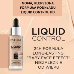 Eveline Liquid Control HD, matujący podkład do twarzy nr 010, 32 ml
