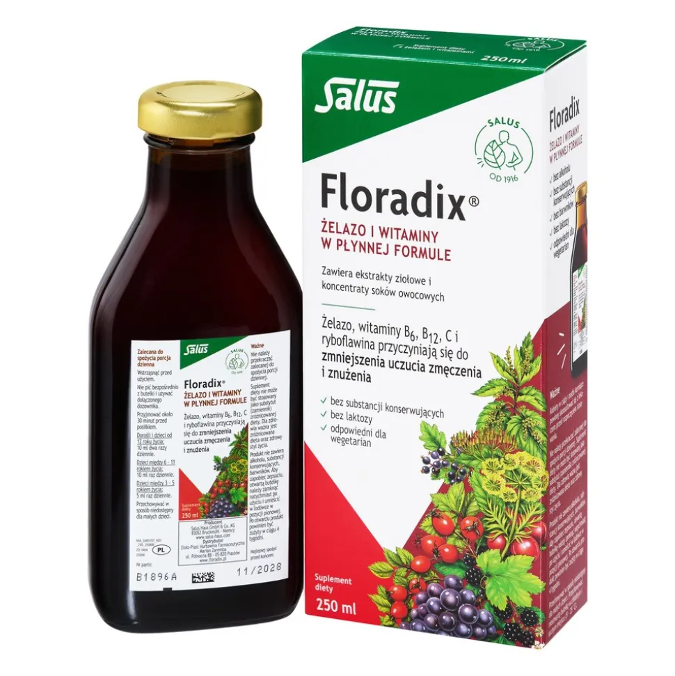 Floradix, żelazo i witaminy, płyn, 250 ml