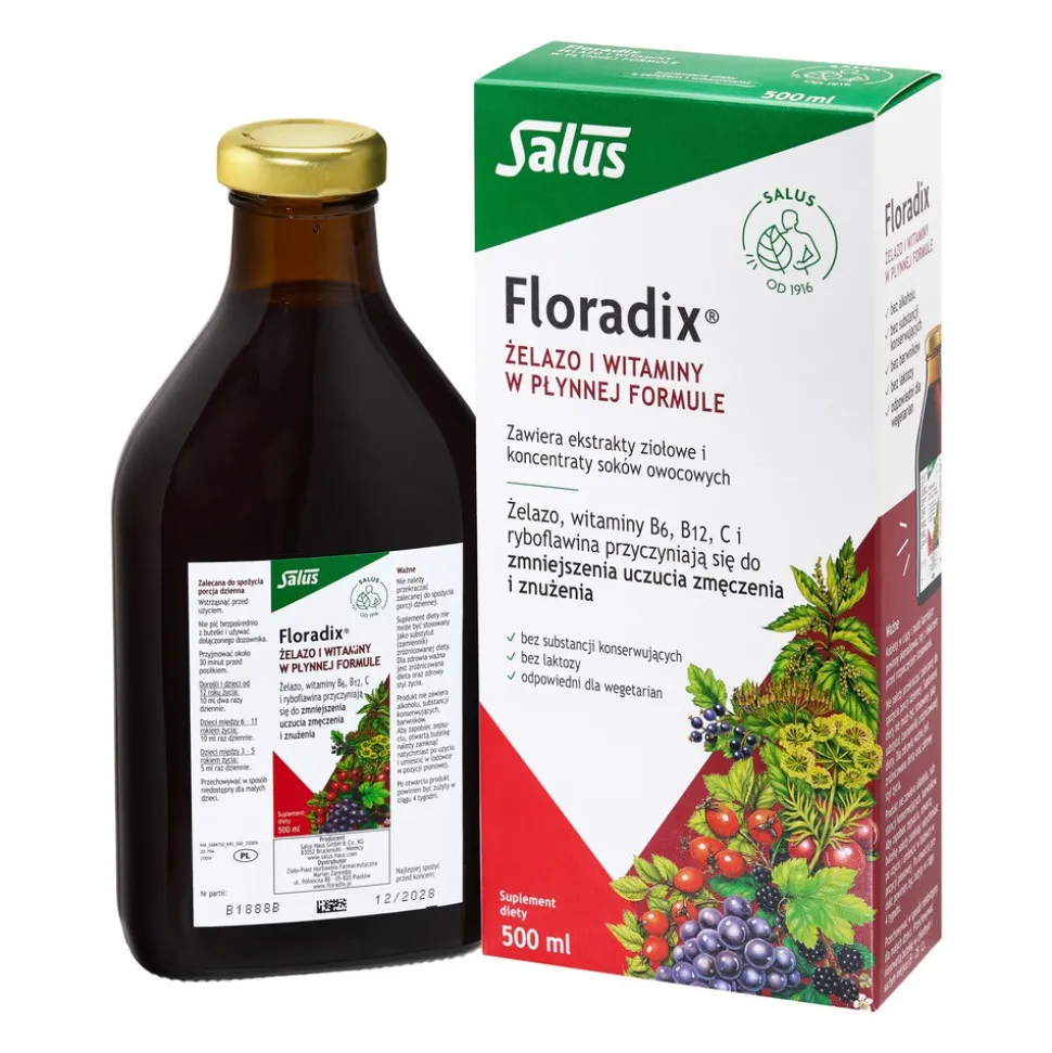 Floradix, płyn żelazo i witaminy, 500 ml