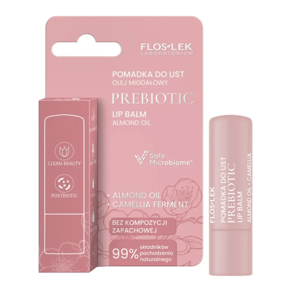 Flos-Lek Prebiotic, Prebiotyczna pomadka do ust, olej migdałowy, 4 g