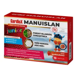 Gardlox Manuislan Junior, pastylki do ssania, smak truskawkowy, 16 szt.