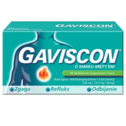 Gaviscon o smaku mięty TAB, tabletki do rozgryzania, żucia, 48 szt.