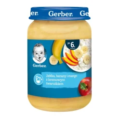 Gerber Deser, jabłka, banany i mango z kremowym twarożkiem, 6 m+, 190 g