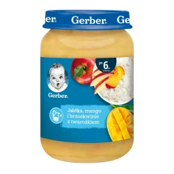 Gerber Deser, jabłka, mango i brzoskwinie z twarożkiem, 6 m+, 190 g