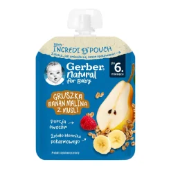 Gerber, Gruszka banan malina z musli, tubka, 6 m+, 80 g