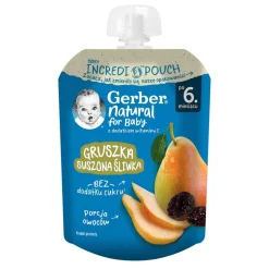 Gerber Natural, Deserek Gruszka suszona śliwka, tubka, 6 m+, 80 g