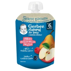 Gerber Natural, Deserek Jabłko gruszka malina jagoda, tubka, 6 m+, 80 g