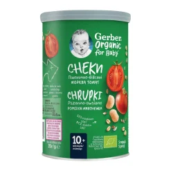 Gerber Organic, chrupki pszenno-owsiane pomidor, marchewka, 10 m+, 35 g
