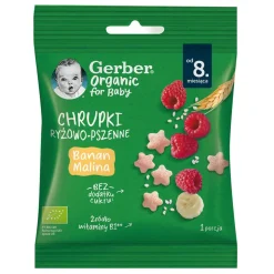 Gerber Organic, chrupki pszenne, banan, malina, 8 m+, 7 g