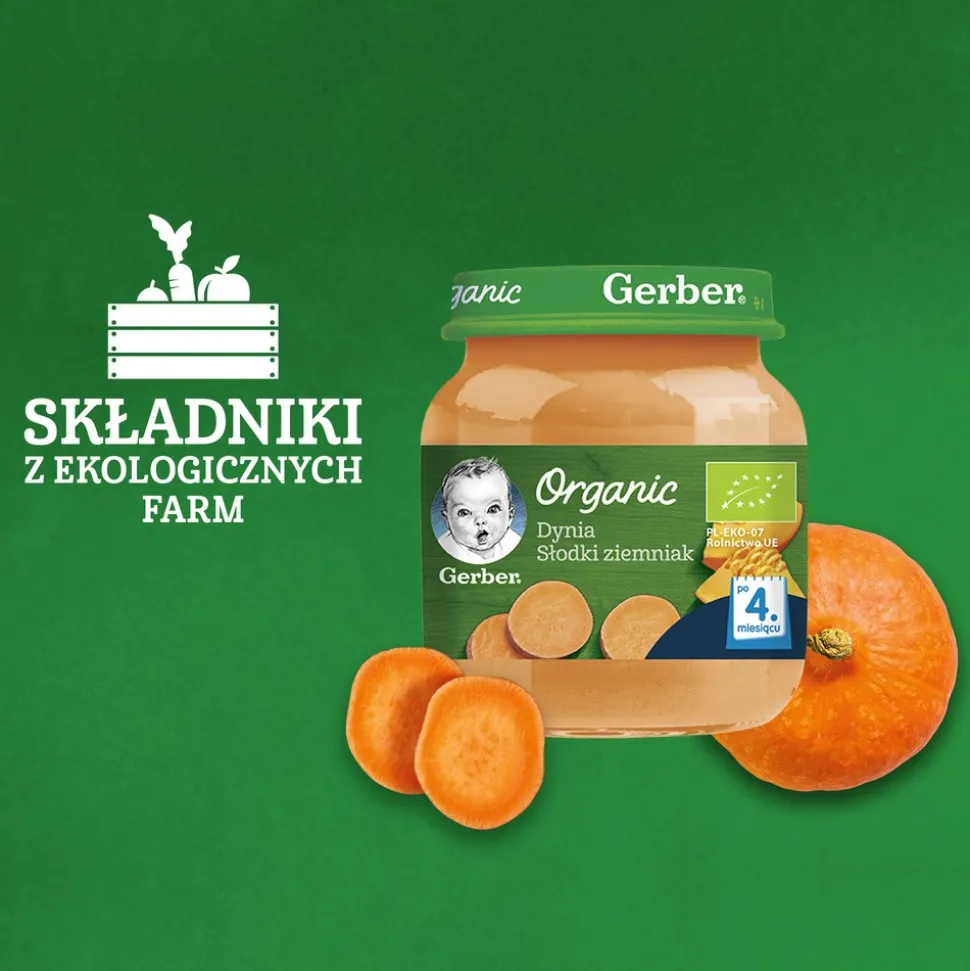 Gerber Organic, Dynia słodki ziemniak, 4 m+, 125 g