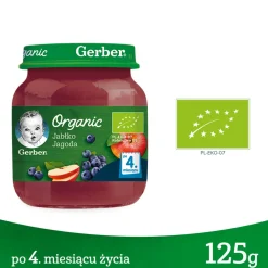 Gerber Organic, jabłko, jagoda, 4 m+, 125 g