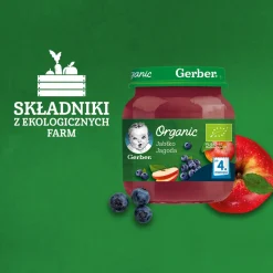 Gerber Organic, jabłko, jagoda, 4 m+, 125 g