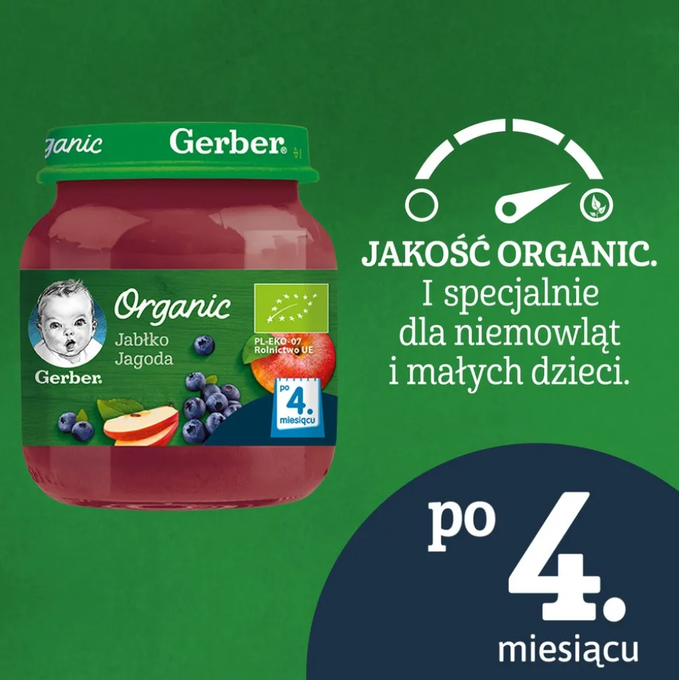 Gerber Organic, jabłko, jagoda, 4 m+, 125 g