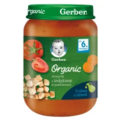 Gerber Organic, jarzynki z indykiem w pomidorach, 6 m+, 190 g