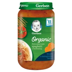 Gerber Organic, Pełnoziarniste spaghetti z wołowiną, 12 m+, 250 g