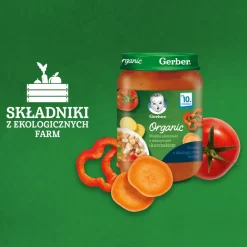 Gerber Organic, słodkie ziemniaki z warzywami i kurczakiem, 10 m+, 190 g