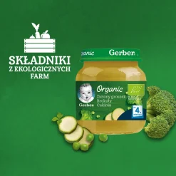 Gerber Organic, zielony groszek, brokuły, cukinia, 4 m+, 125 g