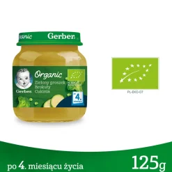 Gerber Organic, zielony groszek, brokuły, cukinia, 4 m+, 125 g