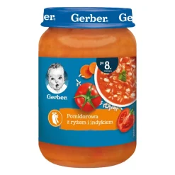 Gerber, Zupka pomidorowa z ryżem i indykiem, 8 m+, 190 g