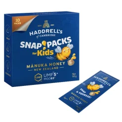 Haddrell's Snap Packs for Kids, miód manuka dla dzieci, UMF5+, MGO83+, 10 x 5 g