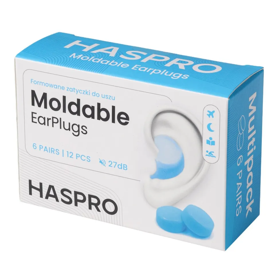 Haspro Moldable, formowane zatyczki do uszu, niebieskie, 6 par