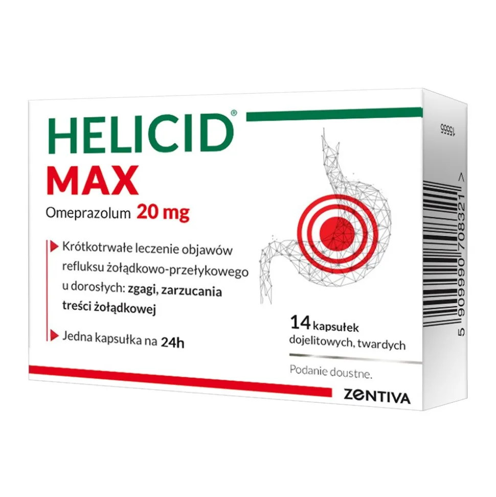 Helicid MAX (Piastprazol), 20 mg, kapsułki dojelitowe twarde, 14 szt.