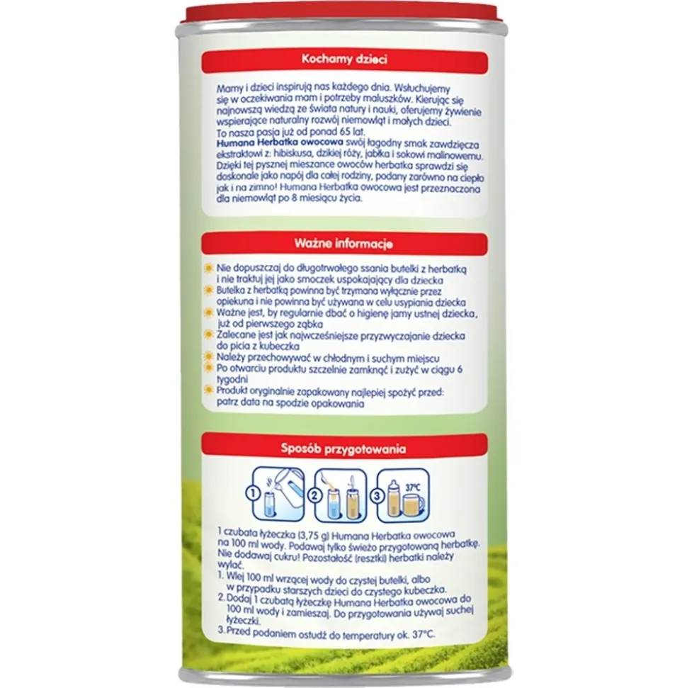 Humana, Herbatka owocowa z ekstraktem z owoców, po 8 miesiącu, 200 g