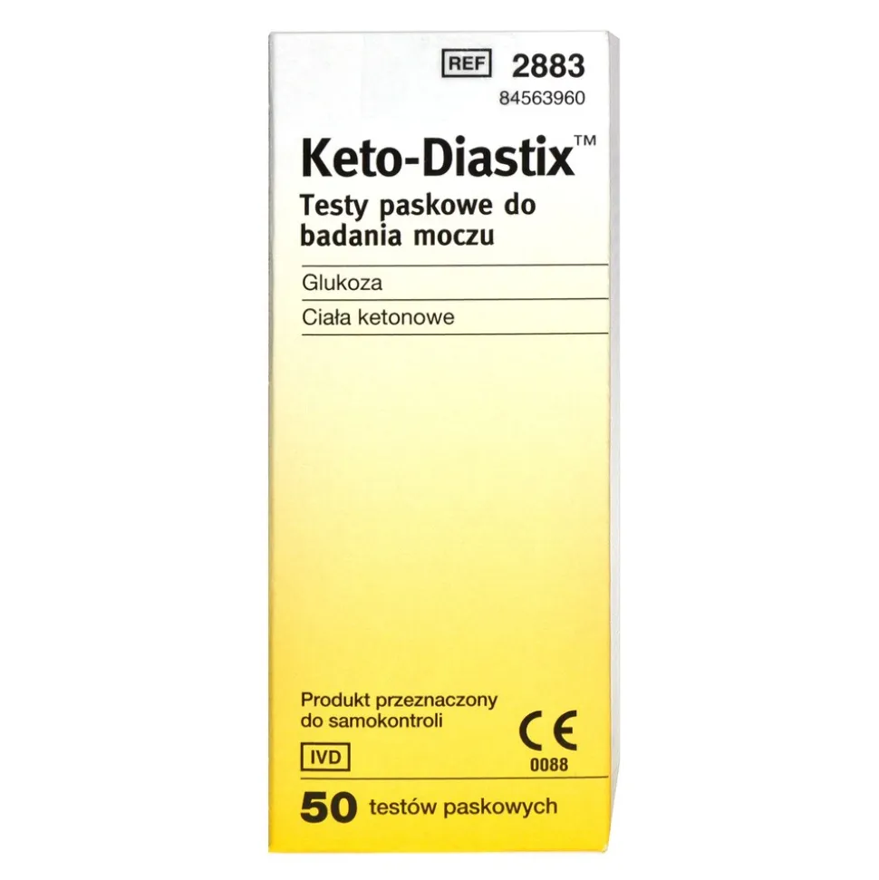 Ketodiastix, paski testowe do badania glukozy i ciał ketonowych w moczu, 50 szt.
