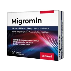 Migromin, 250 mg + 250 mg + 65 mg, tabletki powlekane, 10 szt.