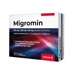 Migromin, 250 mg + 250 mg + 65 mg, tabletki powlekane, 20 szt.