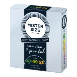 Mister Size, prezerwatywy, 47 mm, 49 mm i 53 mm, pakiet próbny wąski, 3 szt.