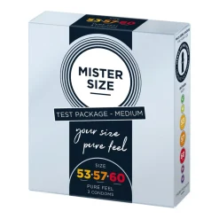Mister Size, prezerwatywy, 53 mm, 57 mm i 60 mm, pakiet próbny średni, 3 szt.