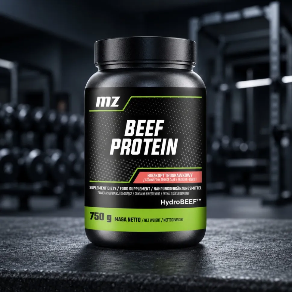 MZ Beef Protein, proszek, smak biszkopt truskawkowy, 750 g