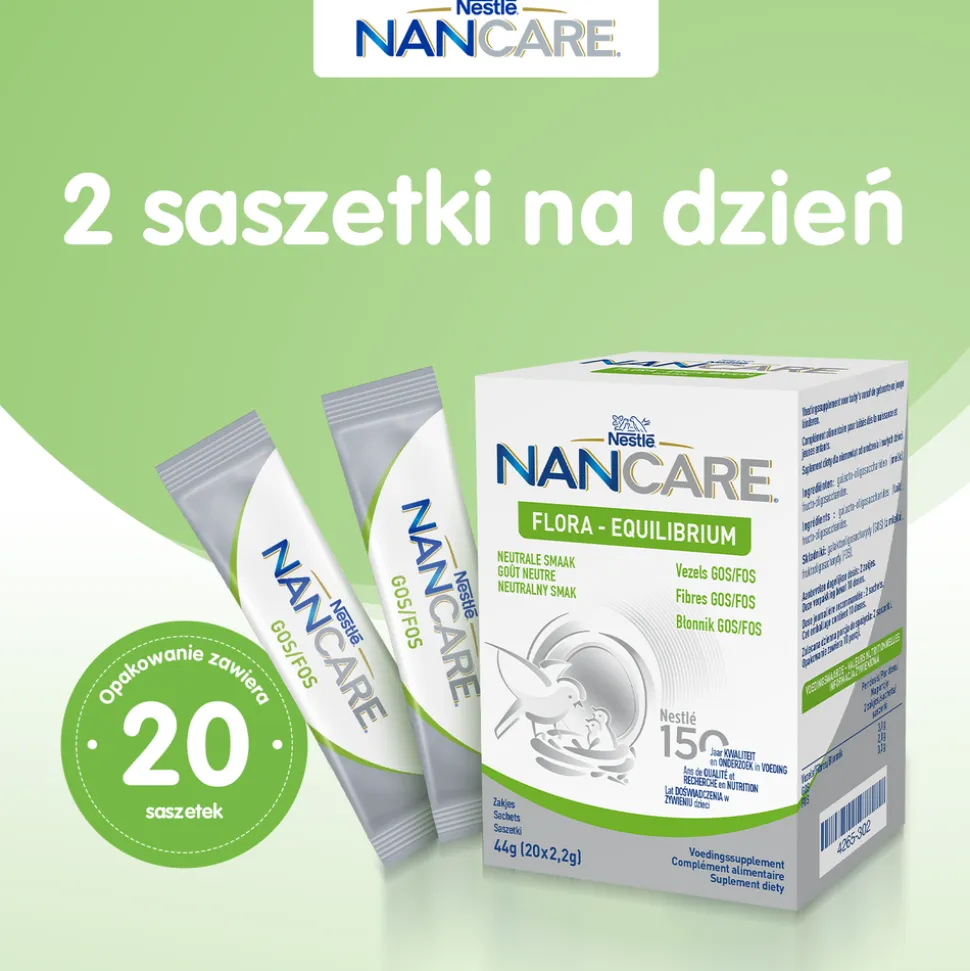 NanCare Flora Equilibrium, proszek, dla niemowląt i małych dzieci, 20 x 2,2 g