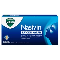 Nasivin Zatoki i Katar, 200 mg + 30 mg, tabletki powlekane, 12 szt.