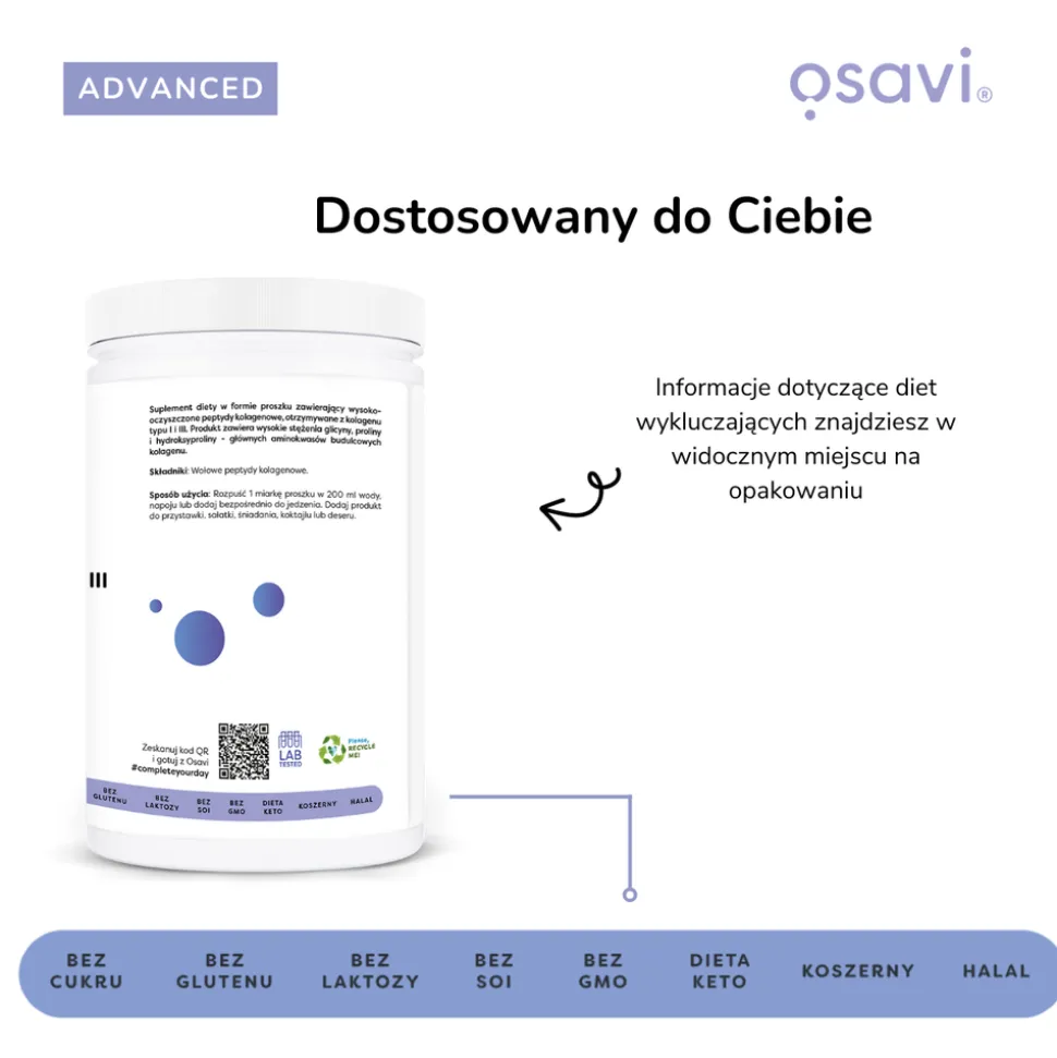 Osavi Kolagen Typu I i III, proszek, 600 g