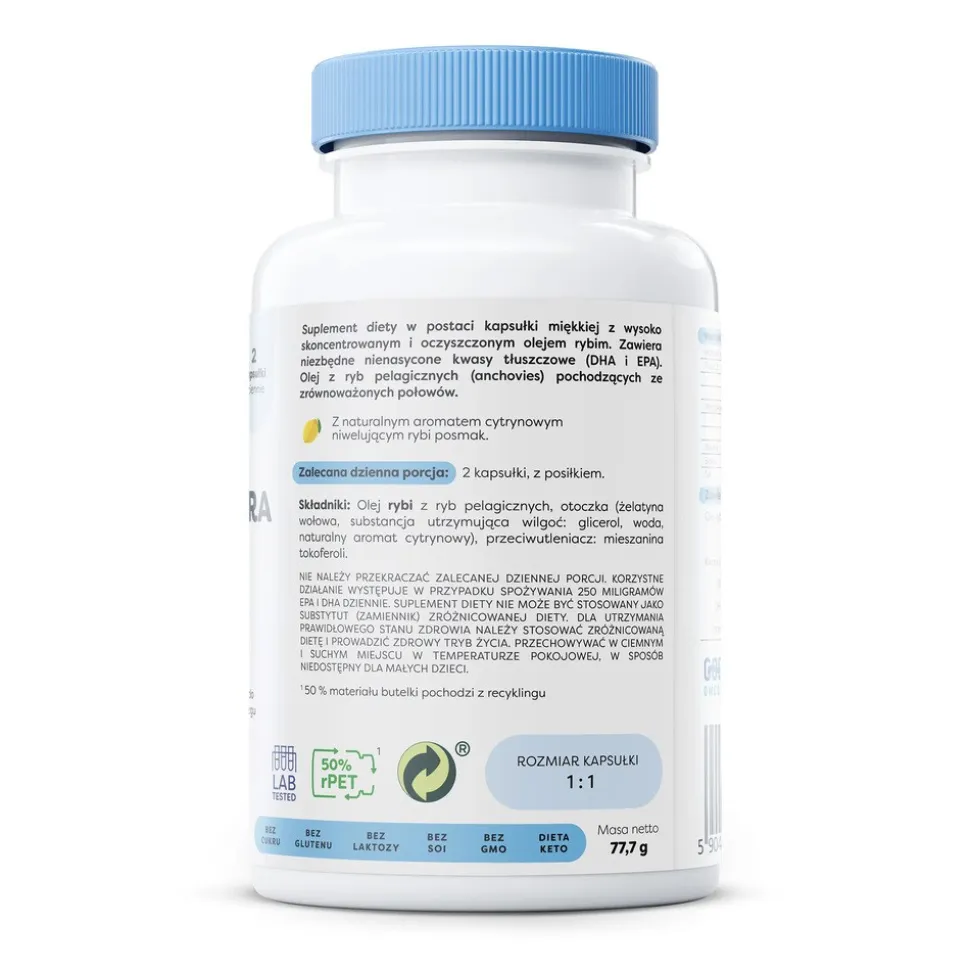 Osavi, Omega-3 Extra 1300 mg, smak cytrynowy, kapsułki miękkie, 60 szt.