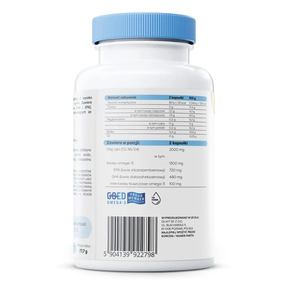 Osavi, Omega-3 Extra 1300 mg, smak cytrynowy, kapsułki miękkie, 60 szt.