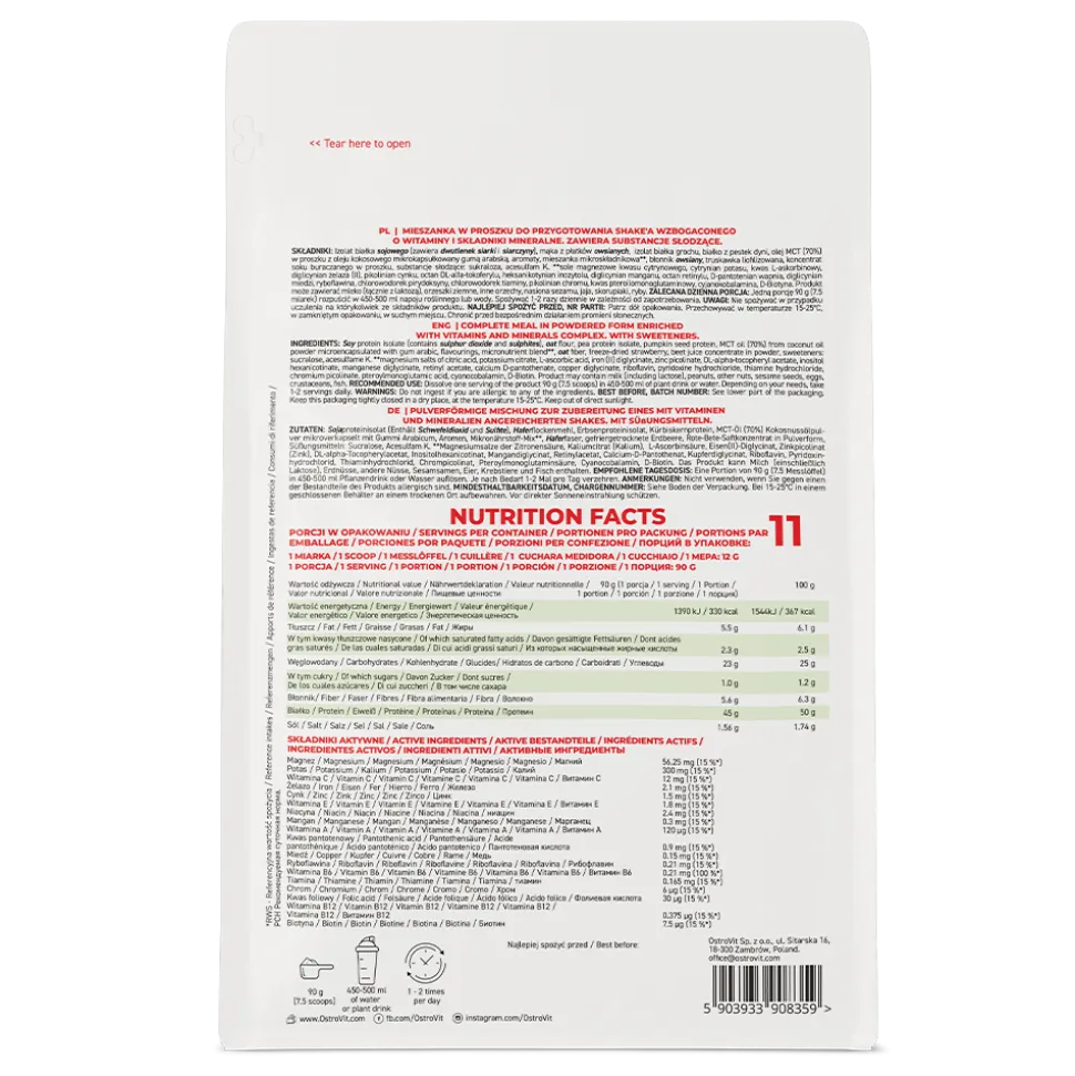 OstroVit Vegan Meal Shake, proszek, smak strawberry, 1000 g