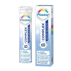Plusssz B-Complex Neuro Balance, tabletki musujące, smak pomarańcza-brzoskwinia, 20 szt.