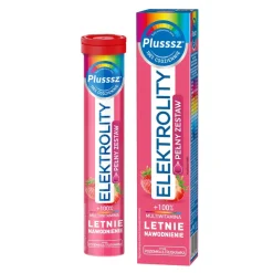 Plusssz Elektrolity + 100% Multiwitamina, tabletki musujące, smak poziomka-truskawka, 24 szt.